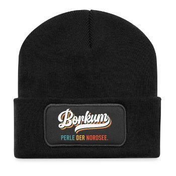 Borkumer Insel BORKUM DIE PERLE DER NORDSEE Lustig - Recycelte Patch Beanie - Schwarz - Vorne