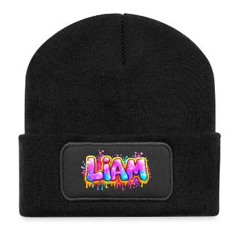 LIAM GRAFFITI NAME FÜR PERFEKTES GESCHENK DRUCKBAR - Recycelte Patch Beanie - Schwarz - Vorne