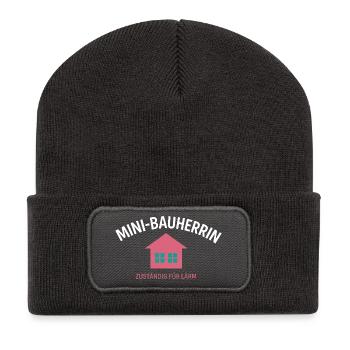 Bauherrin zuständig für Lärm - Recycelte Patch Beanie - Dunkelgrau - Vorne