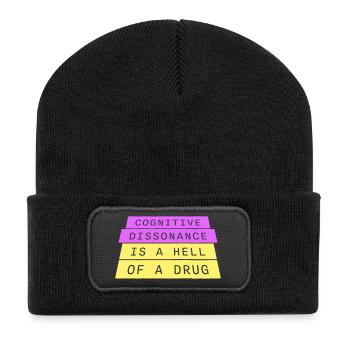 Cognitive Dissonance Is A Hell Of A Drug Spruch - Recycelte Patch Beanie - Schwarz - Vorne