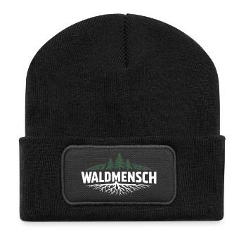 Waldmensch – Verbunden mit der Natur - Recycelte Patch Beanie - Schwarz - Vorne