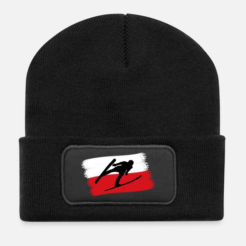 Skispringer Polen - Recycelte Patch Beanie - Schwarz