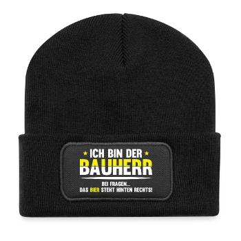 Bayerischer Bierwitz Spruch - Recycelte Patch Beanie - Schwarz - Vorne
