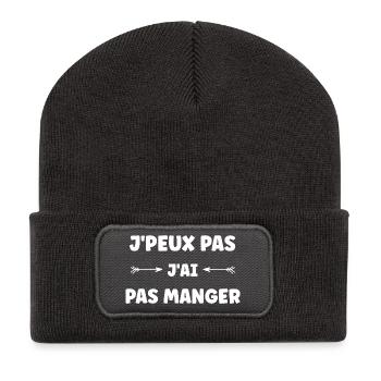 J'peux pas j'ai pas mangé - Beanie recyclé à patch - charbon - Devant