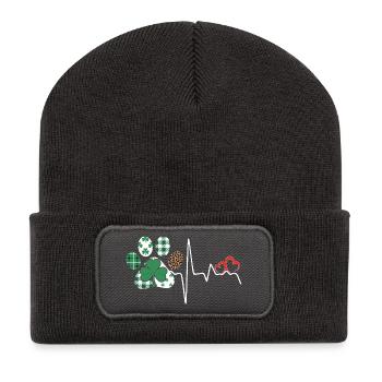 Clover Heart Pattern Mix - Recycled Patch Beanie - dark grey - Front