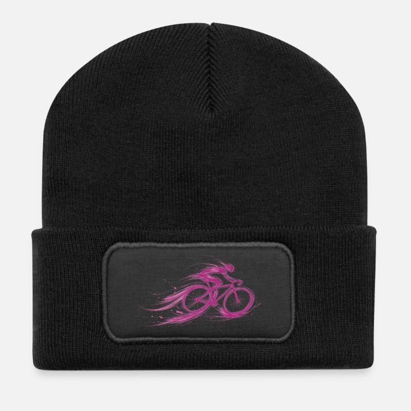 cyclist fast red bike - Recycled Patch Beanie - black
