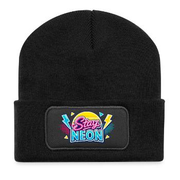 Stay Neon Retro Burst - Recycelte Patch Beanie - Schwarz - Vorne
