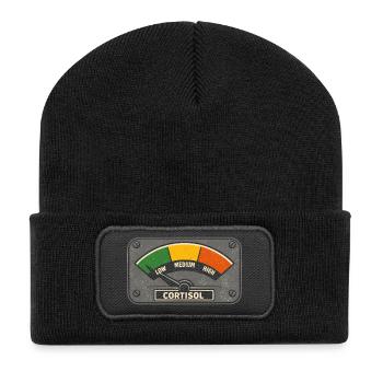 Cortisol Niedrig Messgerät Biologie Spaß - Recycelte Patch Beanie - Schwarz - Vorne