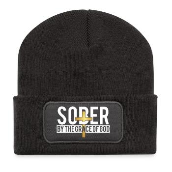 Nüchtern durch die Gnade Gottes AA NA-Meilenstein - Recycelte Patch Beanie - Dunkelgrau - Vorne