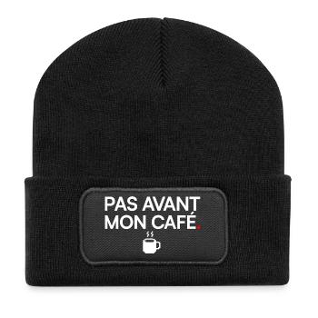 PAS AVANT MON CAFÉ | Humour café - Beanie recyclé à patch - noir - Devant