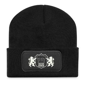 wappen_bester_koch - Recycelte Patch Beanie - Schwarz - Vorne