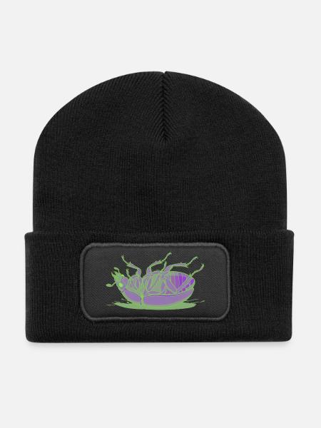 Neon Green Purple Insect - Recycled Patch Beanie - black