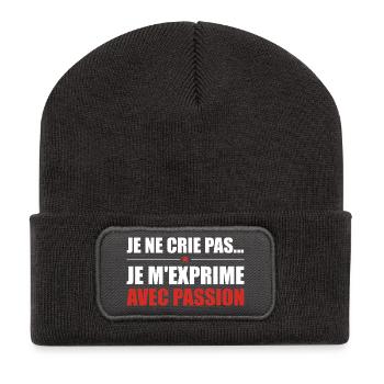 Je ne crie pas je m'exprime avec passion - Beanie recyclé à patch - charbon - Devant