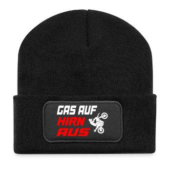 Gas_auf_Hirn_aus - Recycelte Patch Beanie - Schwarz - Vorne