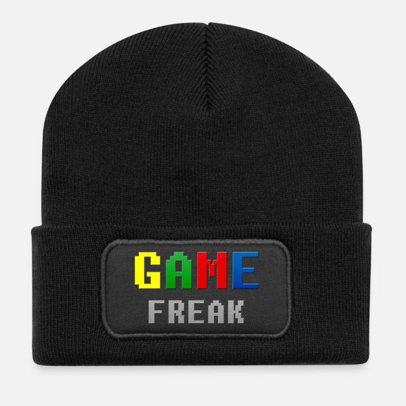 Retro Pixel Game Freak-Thema - Recycelte Patch Beanie - Schwarz
