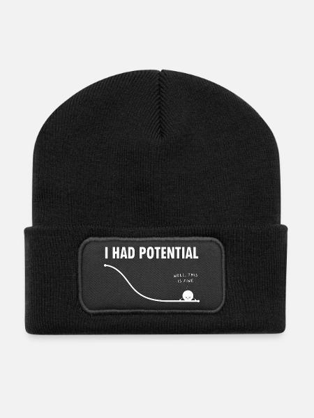 I Had Potential Kurven Humor - Recycelte Patch Beanie - Schwarz