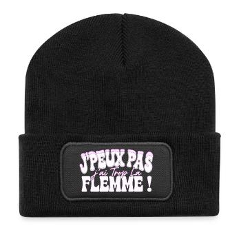 J’peux pas j’ai trop la flemme rose - Beanie recyclé à patch - noir - Devant