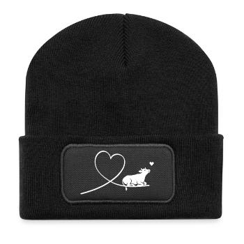 Cow with Heart Silhouette Animal Welfare Vegan - Recycled Patch Beanie - black - Front