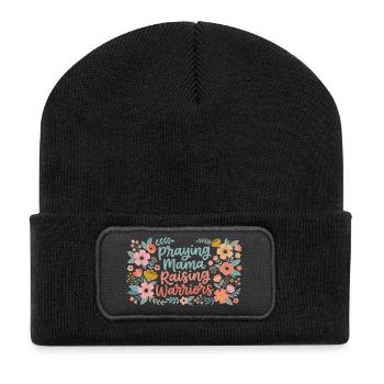 Praying Mama Raising Warriors | Style Floral Rétro - Beanie recyclé à patch - noir - Devant