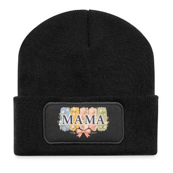 MAMA Bandes Florales et Nœud Rose Rétro - Beanie recyclé à patch - noir - Devant