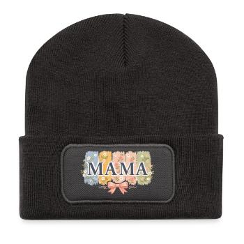 MAMA Bandes Florales et Nœud Rose Rétro - Beanie recyclé à patch - charbon - Devant