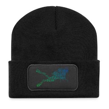 Geschenkidee für eine Tauch-Fanin mit Apnoetauchen - Recycelte Patch Beanie - Schwarz - Vorne