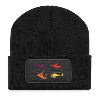 Hubschrauber Retro - Recycelte Patch Beanie - Schwarz - Vorne