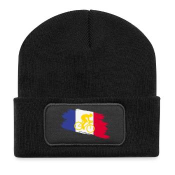 France Flag with Bicycle – Cycling Design - Recycled Patch Beanie - black - Front