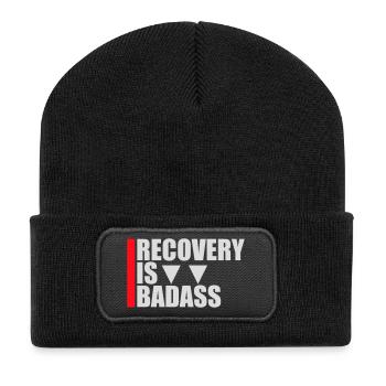 Recovery Is Badass Motivational Recovery Quote Logo - Recycled Patch Beanie - black - Front