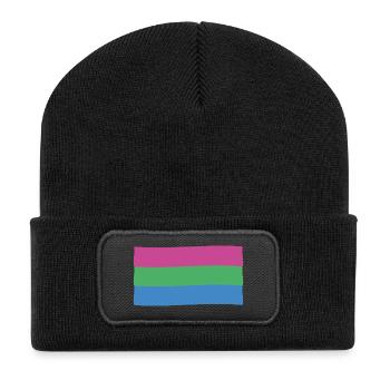 Polysexuelle Flagge: Stolz und Vielfalt - Recycelte Patch Beanie - Schwarz - Vorne