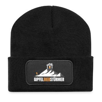 Bergsteigen Gipfelbier - Recycelte Patch Beanie - Schwarz - Vorne
