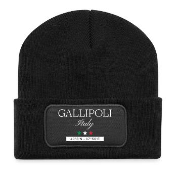Gallipoli Italien Souvenir – Reise minimalistisch - Recycelte Patch Beanie - Schwarz - Vorne