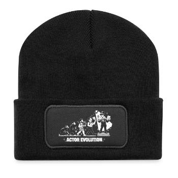 Actor Evolution: Vom Affen zum Schauspieler - Recycelte Patch Beanie - Schwarz - Vorne