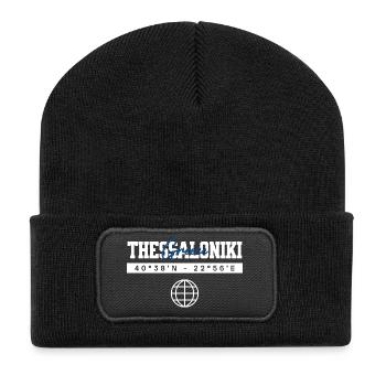 Thessaloniki Griechenland Koordinaten Reise - Recycelte Patch Beanie - Schwarz - Vorne