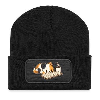 Lesepause mit Kaffee - Recycelte Patch Beanie - Schwarz - Vorne