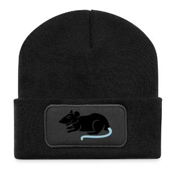 Ratte / rat (2c) - Recycelte Patch Beanie - Schwarz - Vorne