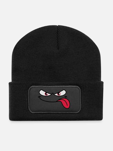 Langue de visage de dessin animé maléfique qui dépasse - Beanie recyclé à patch - noir