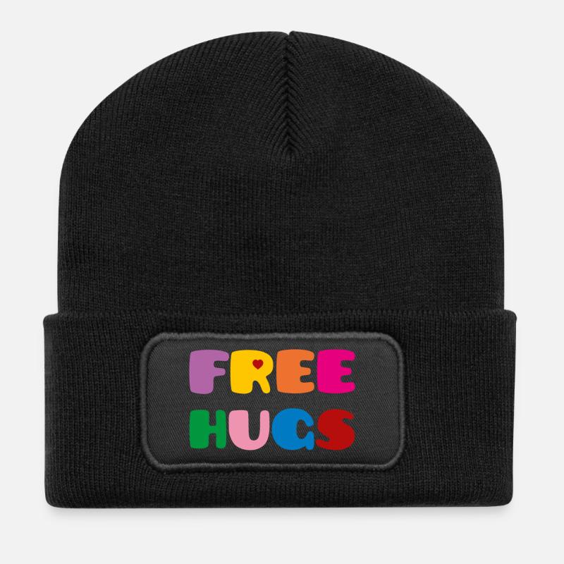 Free Hugs - Recycelte Patch Beanie - Schwarz
