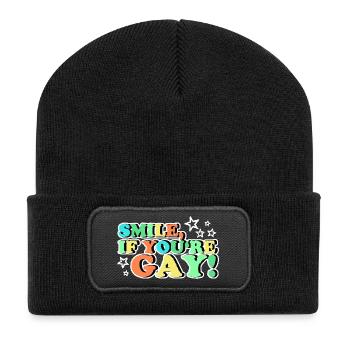 LÄCHLE WENN DU SCHWUL BIST - Recycelte Patch Beanie - Schwarz - Vorne