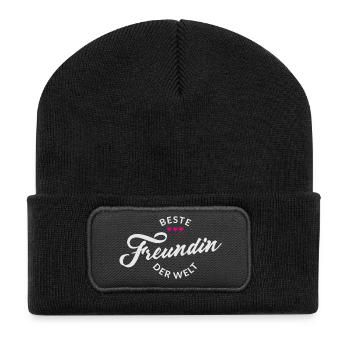 BESTE FREUNDIN DER WELT - Recycelte Patch Beanie - Schwarz - Vorne