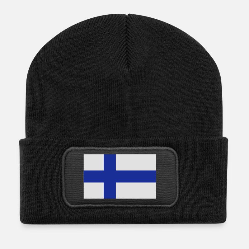Nationalflagge von Finnland - Recycelte Patch Beanie - Schwarz