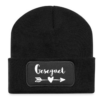 Gesegnet Christliches Geschenk - Recycelte Patch Beanie - Schwarz - Vorne