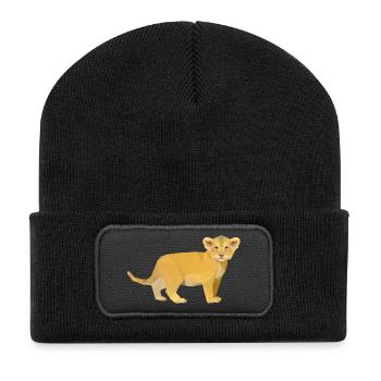 Baby Löwe - Recycelte Patch Beanie - Schwarz - Vorne
