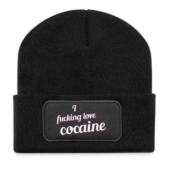 I fucking love cocaine - Recycelte Patch Beanie - Schwarz - Vorne