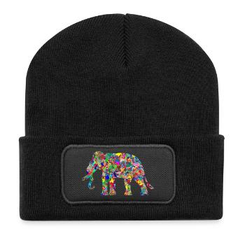 Elefant bunte Farbkleckse Geschenk Geschenkidee - Recycelte Patch Beanie - Schwarz - Vorne