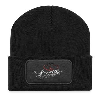 Two hearts with love and infinity symbol - Recycled Patch Beanie - black - Front