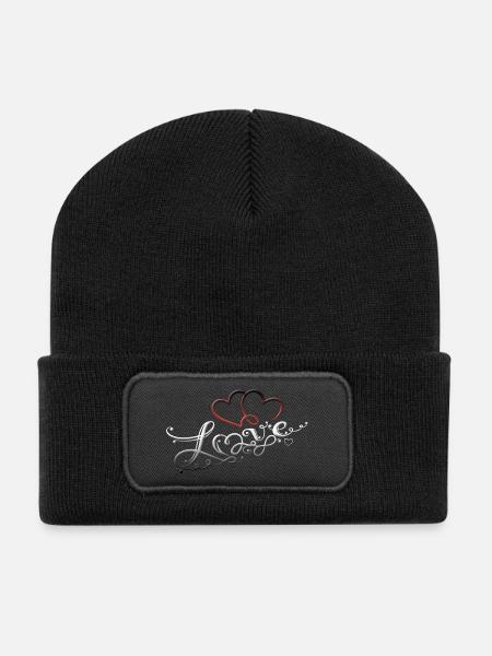 Deux cœurs avec le symbole de l'amour et de l'infini - Beanie recyclé à patch - noir