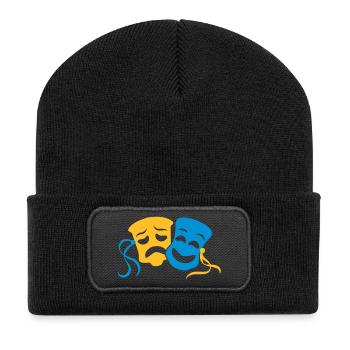 happy sad theatre actor acting mask - Recycled Patch Beanie - black - Front