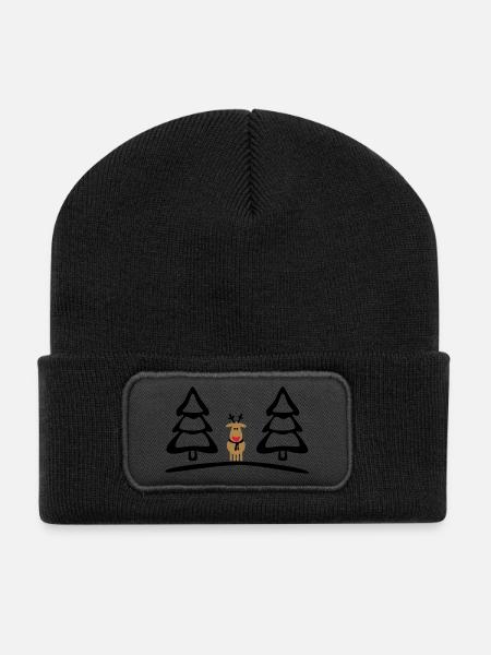 Weihnachten, Rentiere - Recycelte Patch Beanie - Schwarz