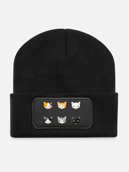Katzen - Recycelte Patch Beanie - Schwarz